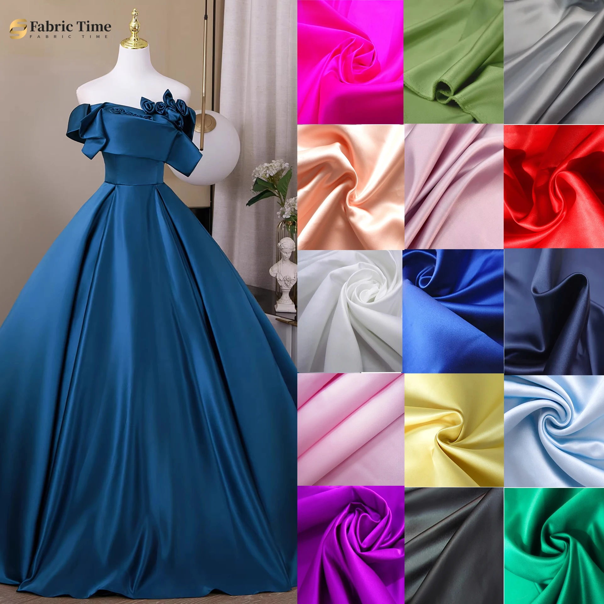 

white blue green ivory Luxury satin fabric for wedding dresses, evening gowns, evening gowns and curtain fabrics, diy materials