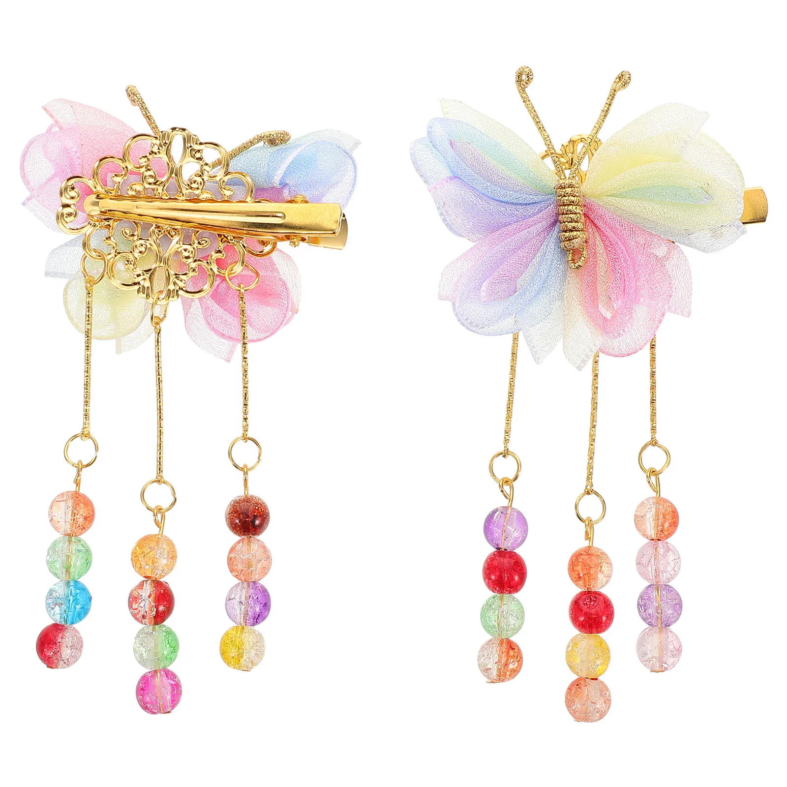 

1Pair Butterfly Hair Pins: Colorful Tassel Metal Clips Styling Accessories For Girls Salon Bridal Toddler Teen Non Slip Hair