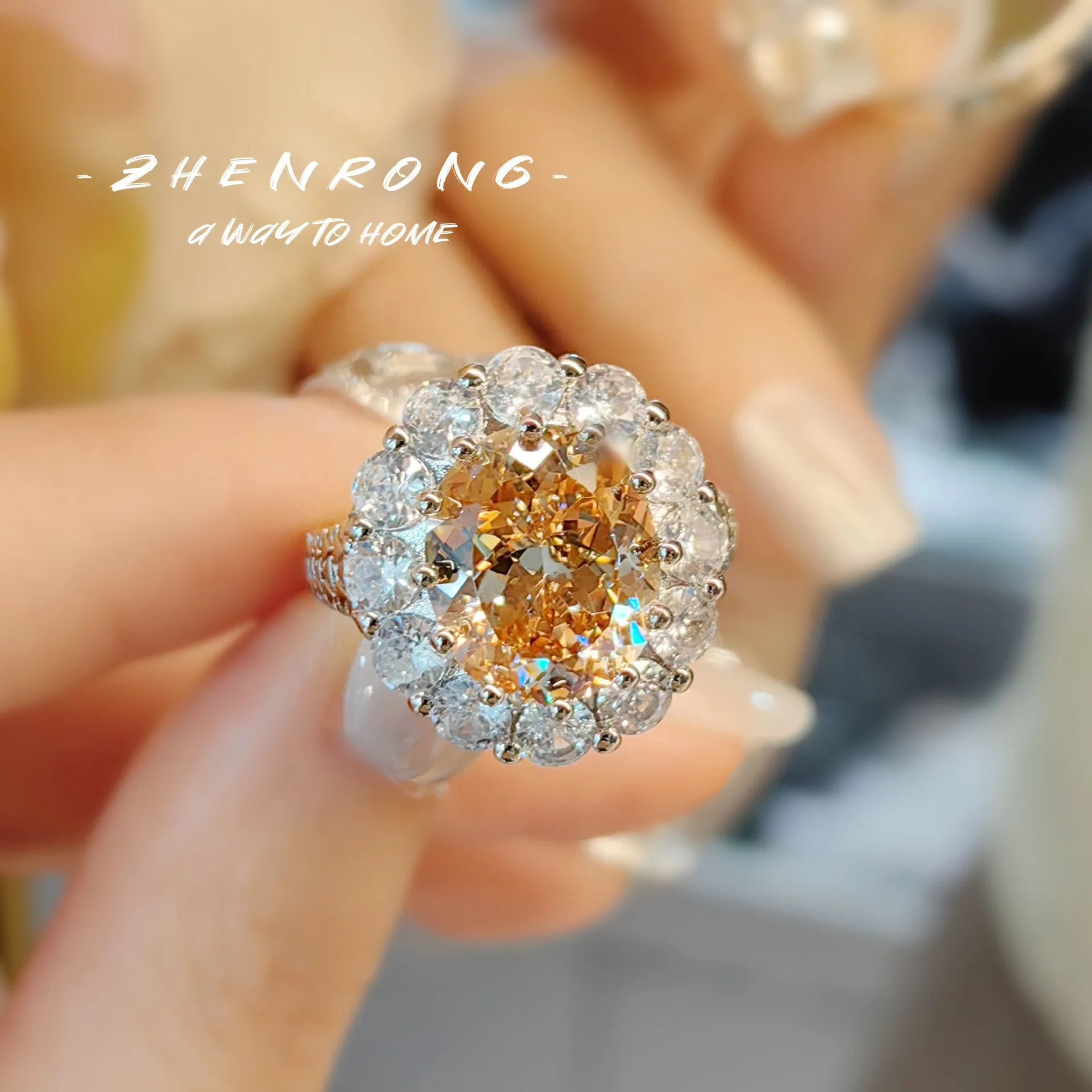 Trendy Purple/Apple Green/Champagne High Carbon Diamond Rings For Women Engagement Anniversary Jewelry Female Hand Accessories