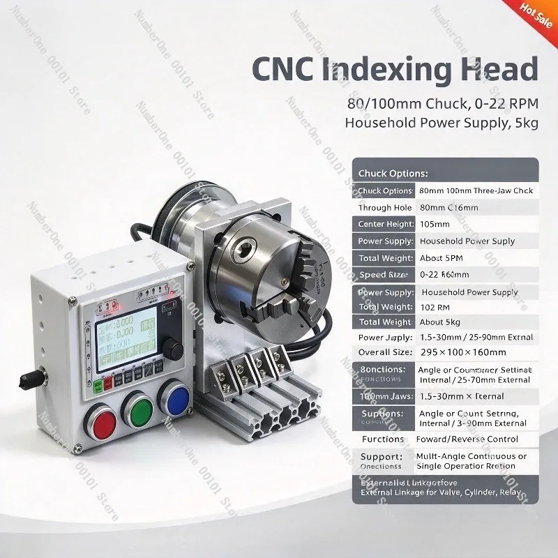 CNC 3 Jaw Chuck, Low Speed 0-22RPM Rotation with Control Box, Industrial Multi-mode Linkage Chuck