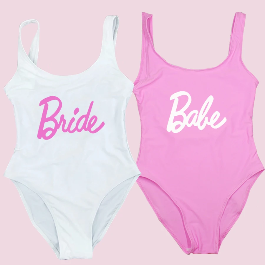 S-3XL Bride One Piece Swimsuit Women Swimwear Babe Beachwear Summer Bathing Sexy Swimsuits Wedding Party Swimming Suit Plus Size