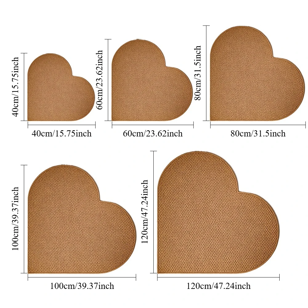Vintage Irregular Jute Rug Welcome Mat Modern Non-Slip Area Rug Doormat, Heart-Shaped Floor Mat for Living Room Bathroom Kitchen