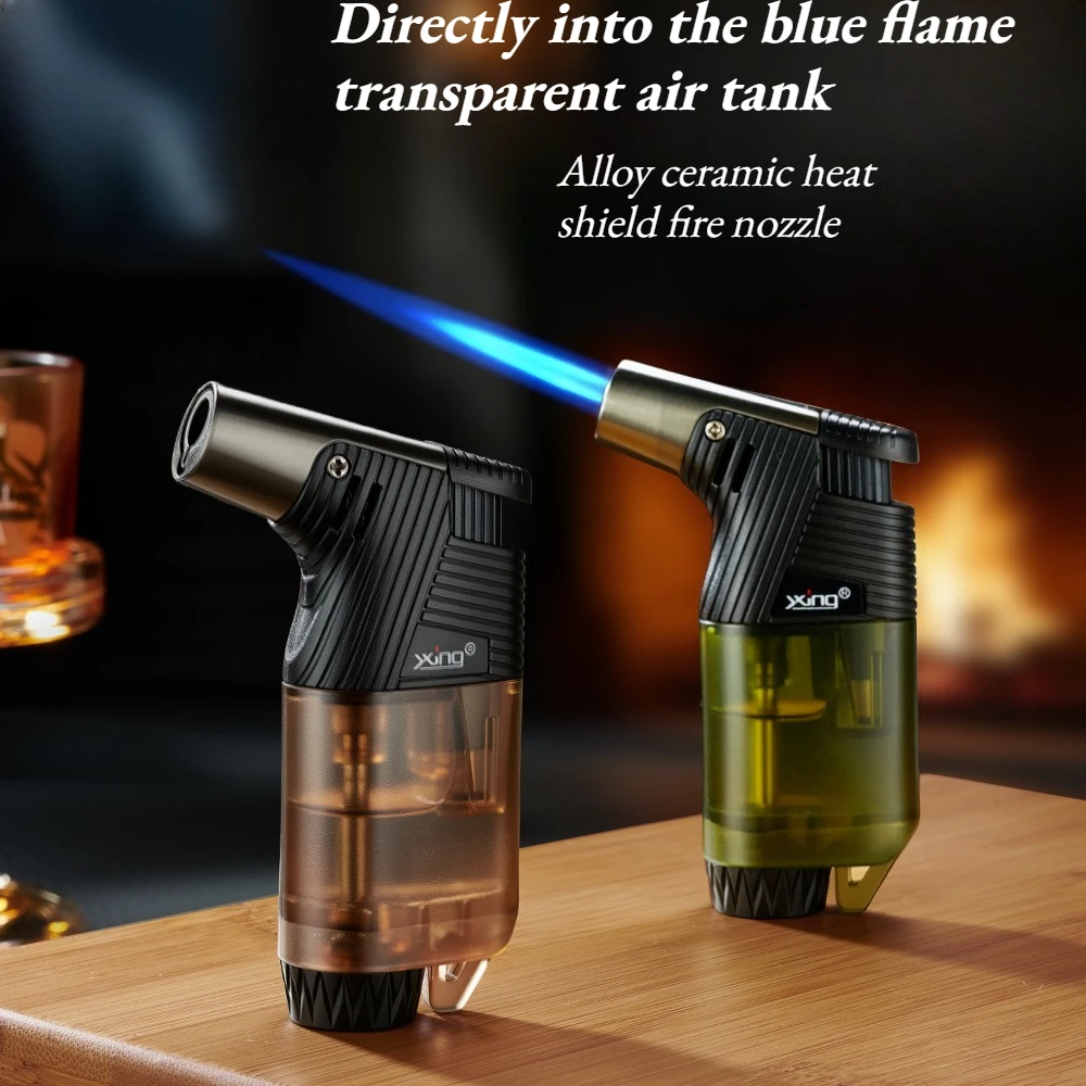 

New Plastic Elbow Transparent Visible Air Tank Electronic Pressing Inflation Direct Jet Anti-wind Lighter Cigarette Accessories