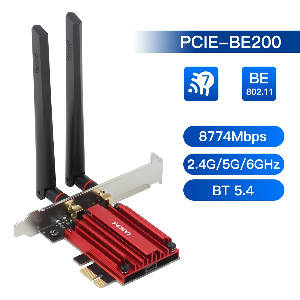 Imagem -01 - Adaptador Wi-fi Fenvi-pcie Intel Be200 sem Fio 8774mbps Bluetooth 5.4 802.11ax 5g 6ghz Placa de Rede para Win10 11 adaptador wi fi fenvi pcie intel be200 sem fio 8774mbps bluetooth 54 80211ax 5g 6ghz placa de rede para win10 11 01
