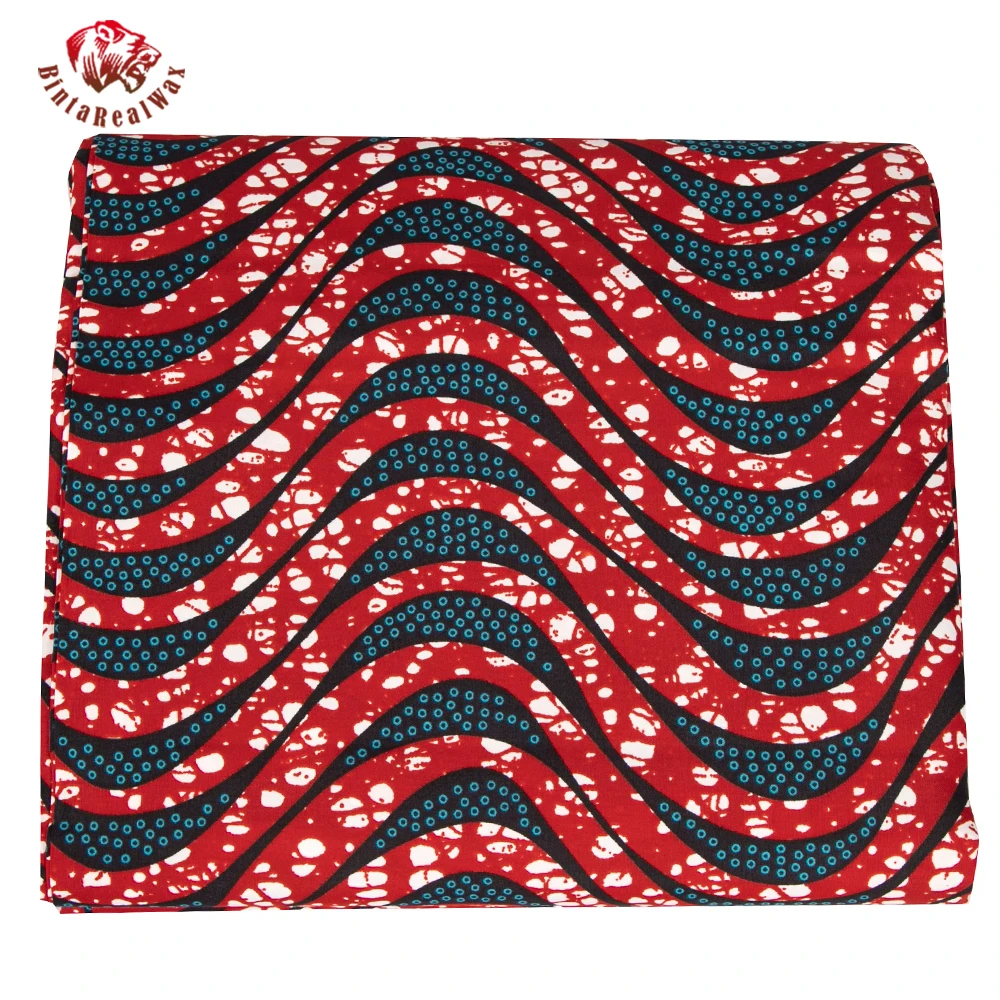 polyester African Ankara printed fabric with Red pattern real waxed paper towel party dress sewing material Curtain page FP6566