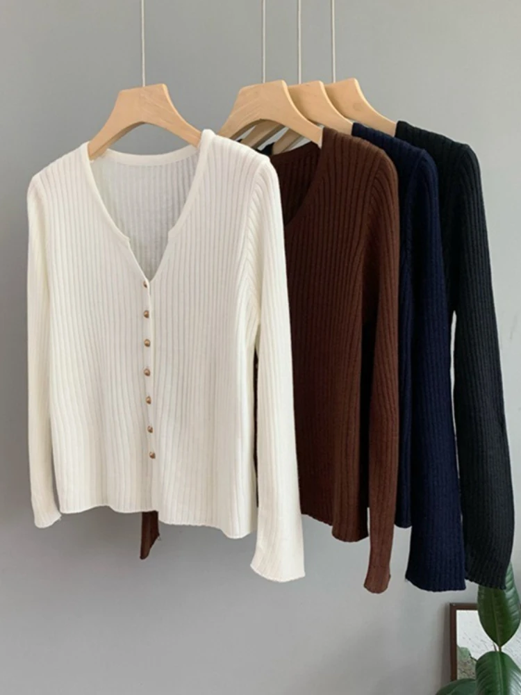 

Korobov Summer Casual V Neck Long Sleeve Single Breasted Solid Thin Slim Patchwork Knitted Cardigan