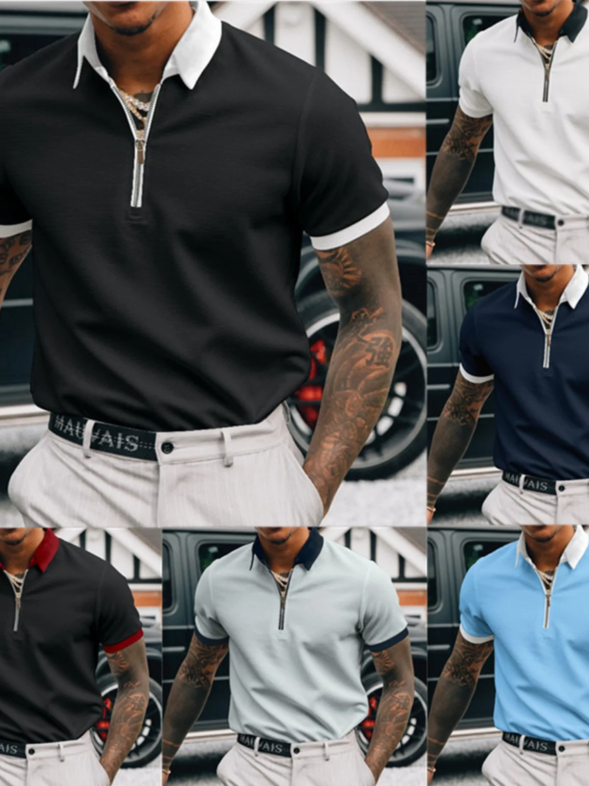 

Summer 2023 Men's Zipper Pure Color irt ort Sve Turn-down Collar Casual Top Modern Sle Loose Fit Basic ular