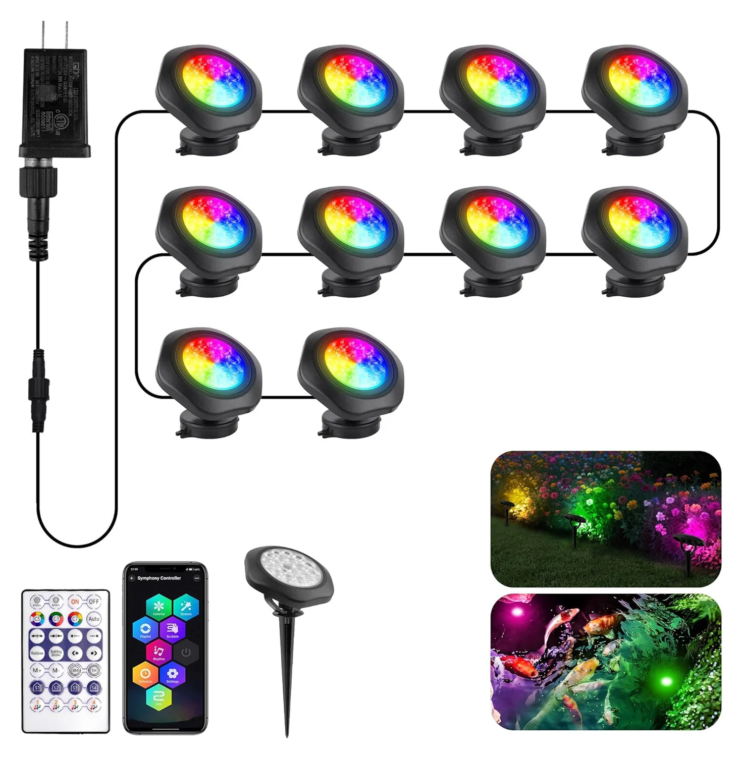 

4/10 светодиодные RGB подводные фонари для пруда IP68 пейзажный фонтан прожектор Bluetooth управление через приложение для аквариума для рыб садовый двор