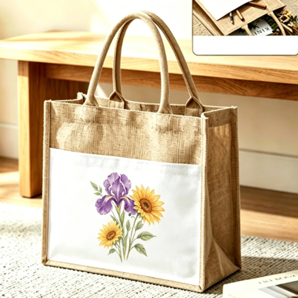 Practical Jute Tote Bag Custom Name Bride  Wedding Tote Bag Customizable Floral Printed Shoulder Handbag Bridesmaid Gift