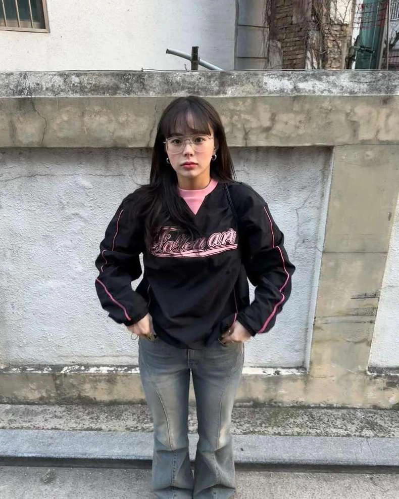 Felpa con cappuccio con stampa di lettere American Street Sle oversize allentata Felpa da donna Autunno Faion Casual rotonda Ne Long Sve