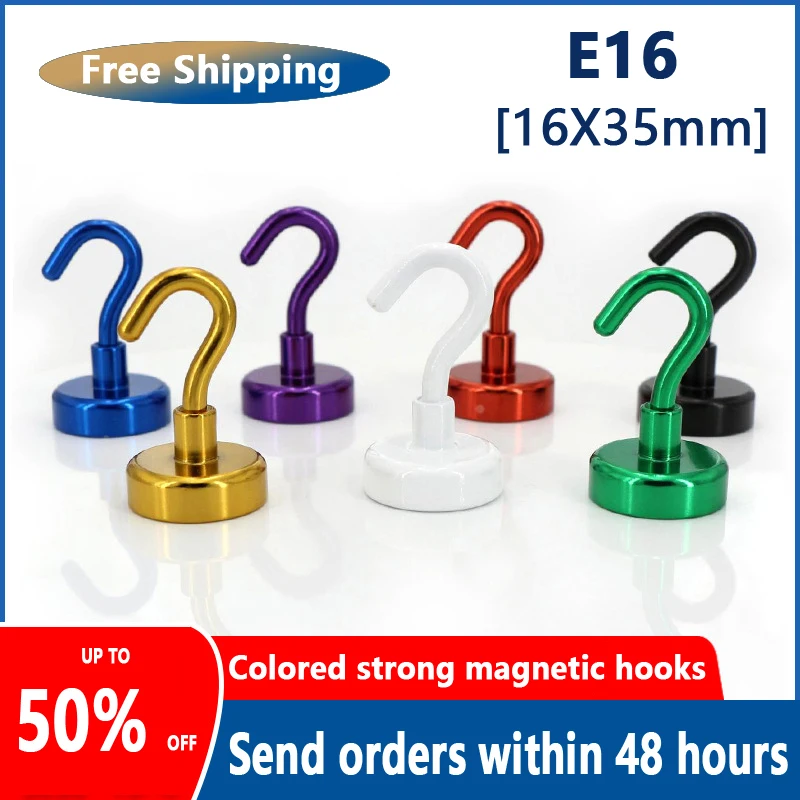 

16x35mm Metal Strong Magnetic Hooks Wall-mounted Heavy Duty Magnet Hook Key Coat Hanging Hanger Home Kitchen Bathroom Storage