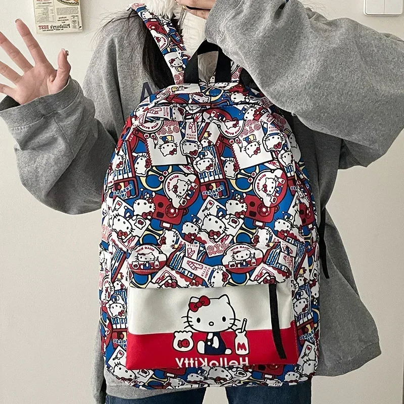 

Sanrio hello kitty big Student Backpack Campus Cartoon Graffiti boy girl Schoolbag Shoulder Travel storage Bag handbag