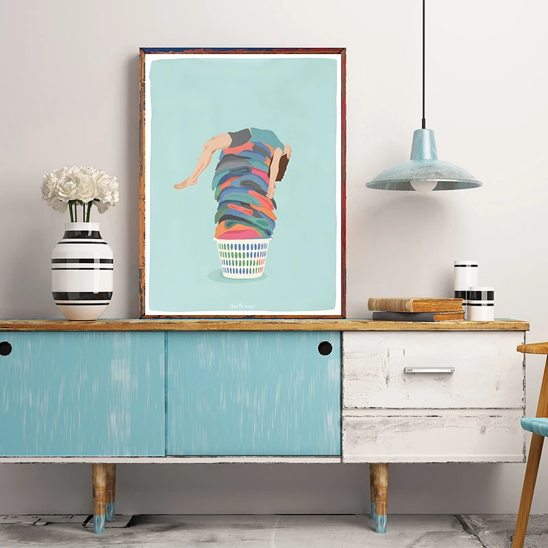 1PC Frameless Laundry Basket Art Poster Pile of Clothes Art Print Canvas Painting Modern Minimalist Wall Art Picture for Home De - view 4