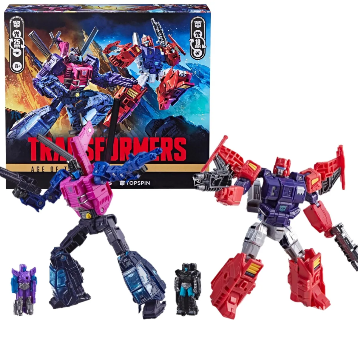 

Трансформеры Age of the Primes Wreck n Doom Collection Topspin VS Spinister 5,5-дюймовая конвертирующая фигурка, комплект из 2 игрушек-роботов