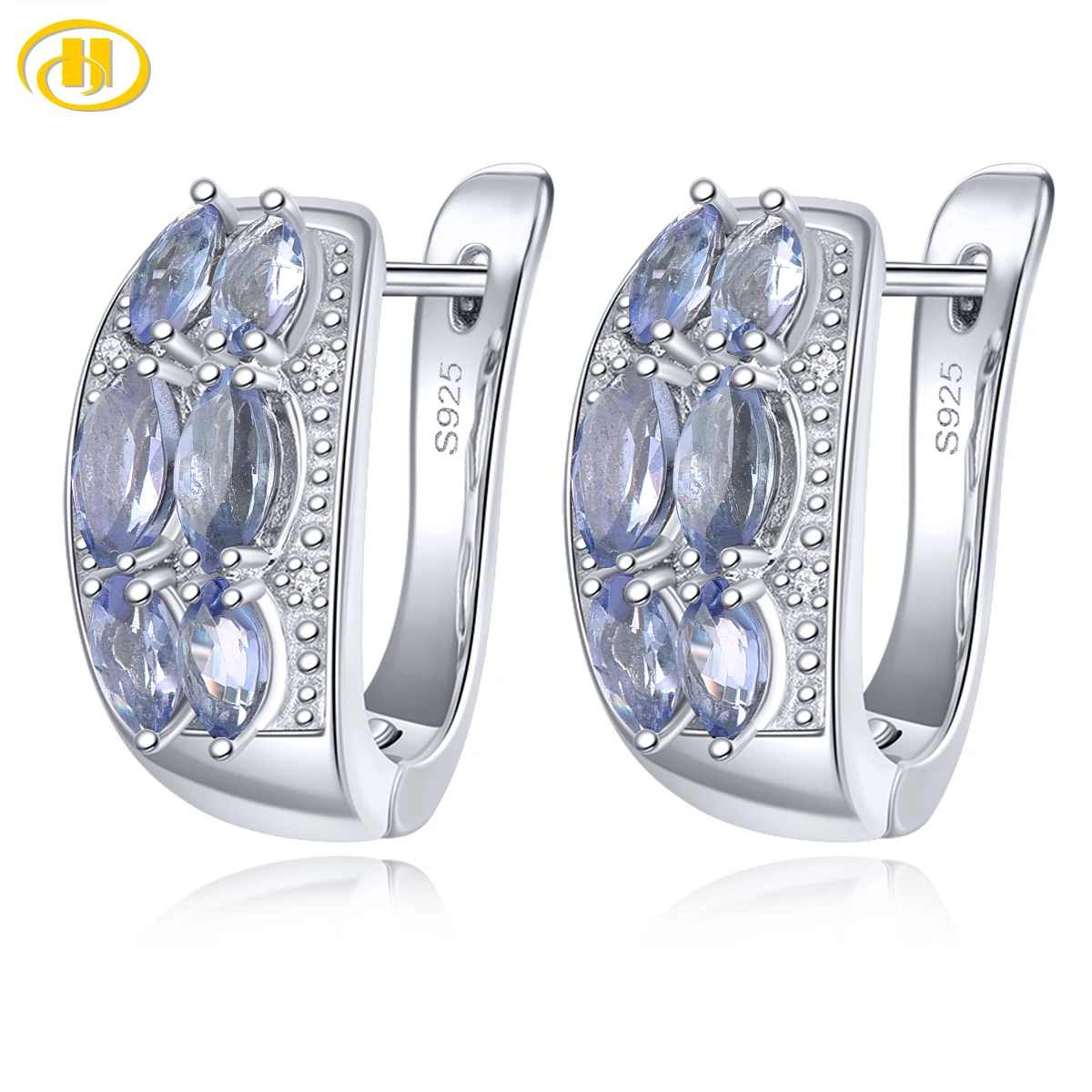 

Натуральный натуральный танзанит, однотонные серьги-кольца из стерлингового серебра 1,2 карата, драгоценный камень, классические повседневные украшения для женщин, подарки S925