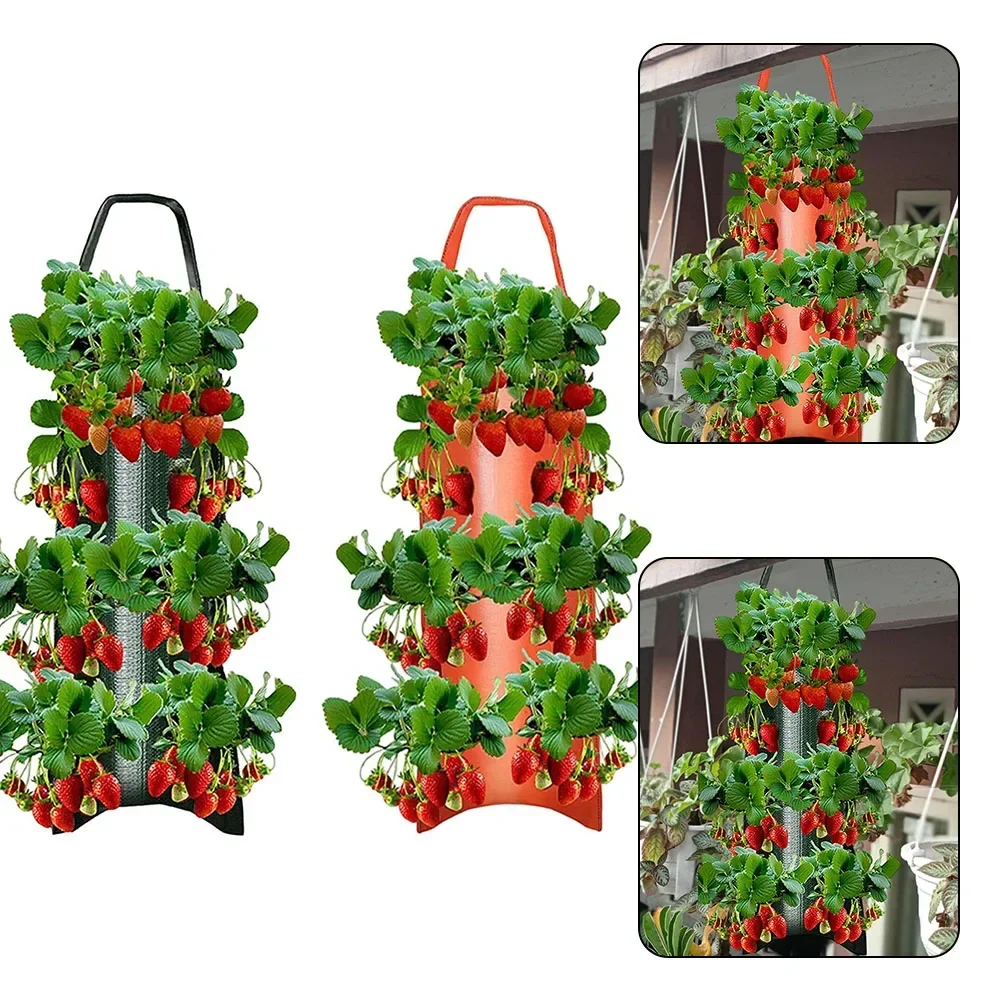 Bolsa de cultivo colgante de pared de tela con 8 agujeros, maceta para vivero de hierbas y fresas, contenedor de cultivo de vegetales y flores para