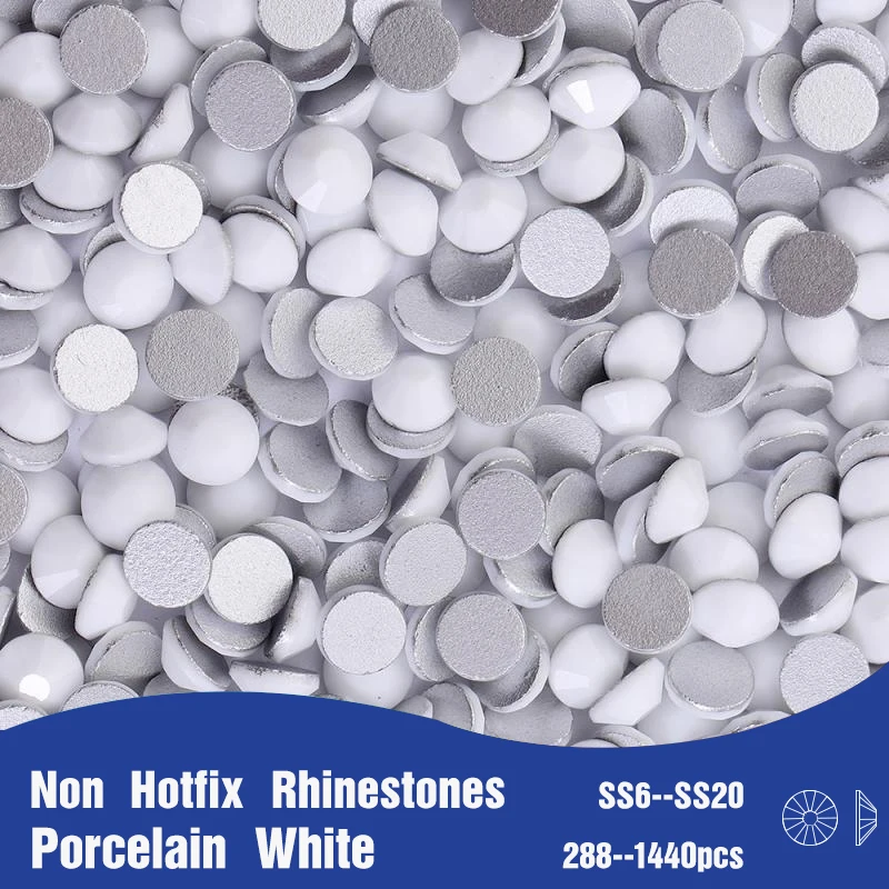 

Porcelain White Glass Rhinestones SS6-SS20 Flatback Round Strass Stones For Nail Clothing Art Crafts Accessories DIY Decoration