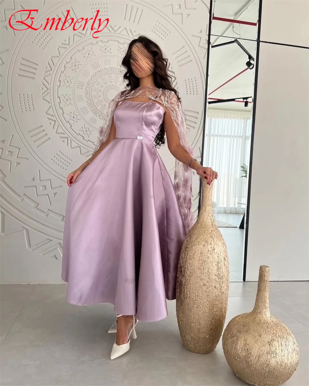 Customized Spaghetti Straps Shawl Appliques Satin A-Line Classic Evening Dress Elegant Party Dresses Special Occasion Gowns