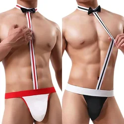 Tangas de Mankini para hombre, Body con lazo, traje de camarero Gay, suspensorio, lencería divertida, ropa exótica, novedad