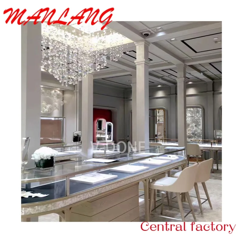 CustomHigh End Luxury Gold Jewelry Store Display Showcase And Counter  Jewellery Shop Interior Design With Lights Jewelry Cabine