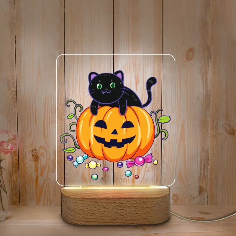 Personalized Night Lamp Color Printing USB LED Night Light For Home Baby Mother Lamps For Room  Wooden Base Halloween Decoration