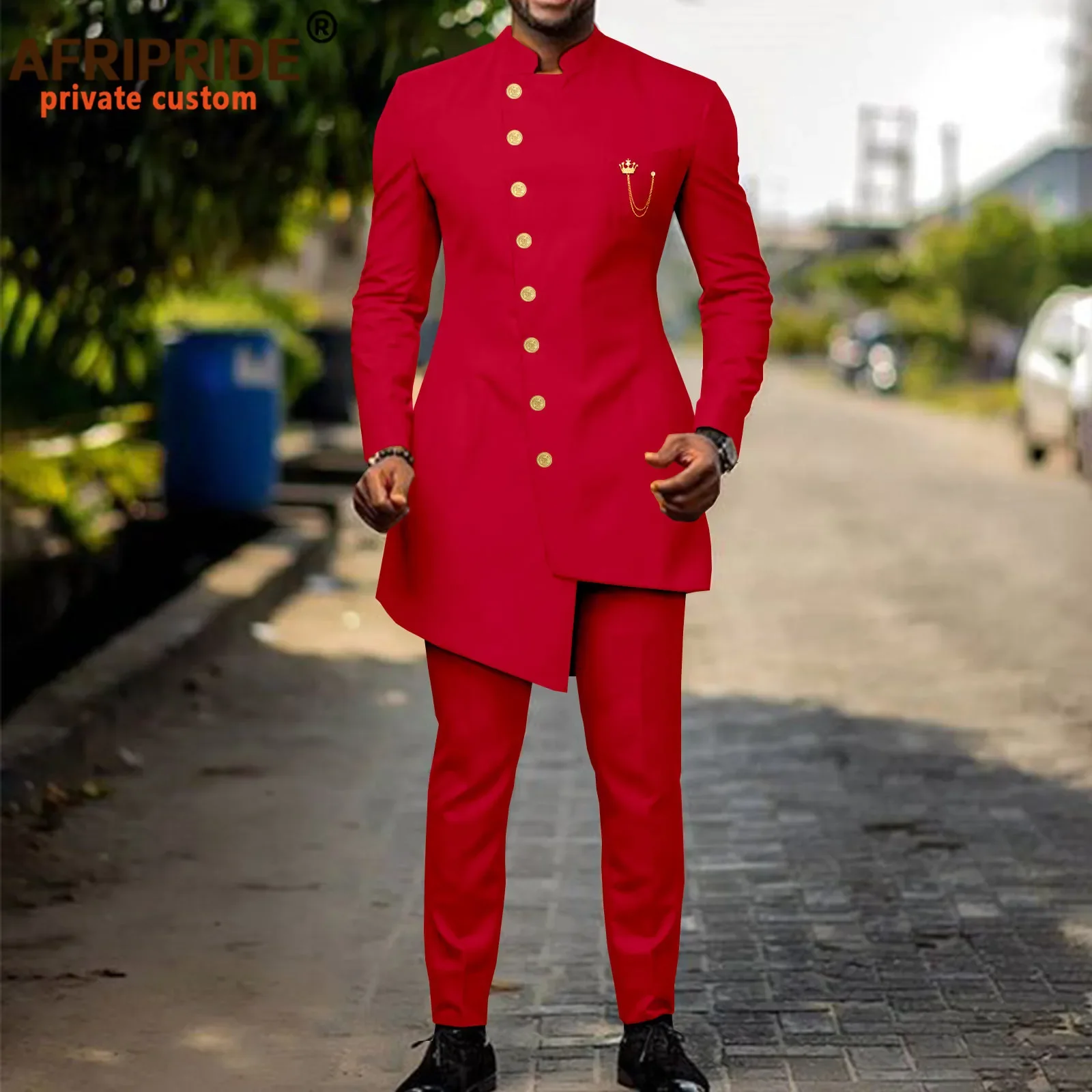 African Suits for Men Single Breasted Slim Fit Jackets and Pants 2 Piece Set Dashiki Clothes for Groom Wedding Evening A2216039