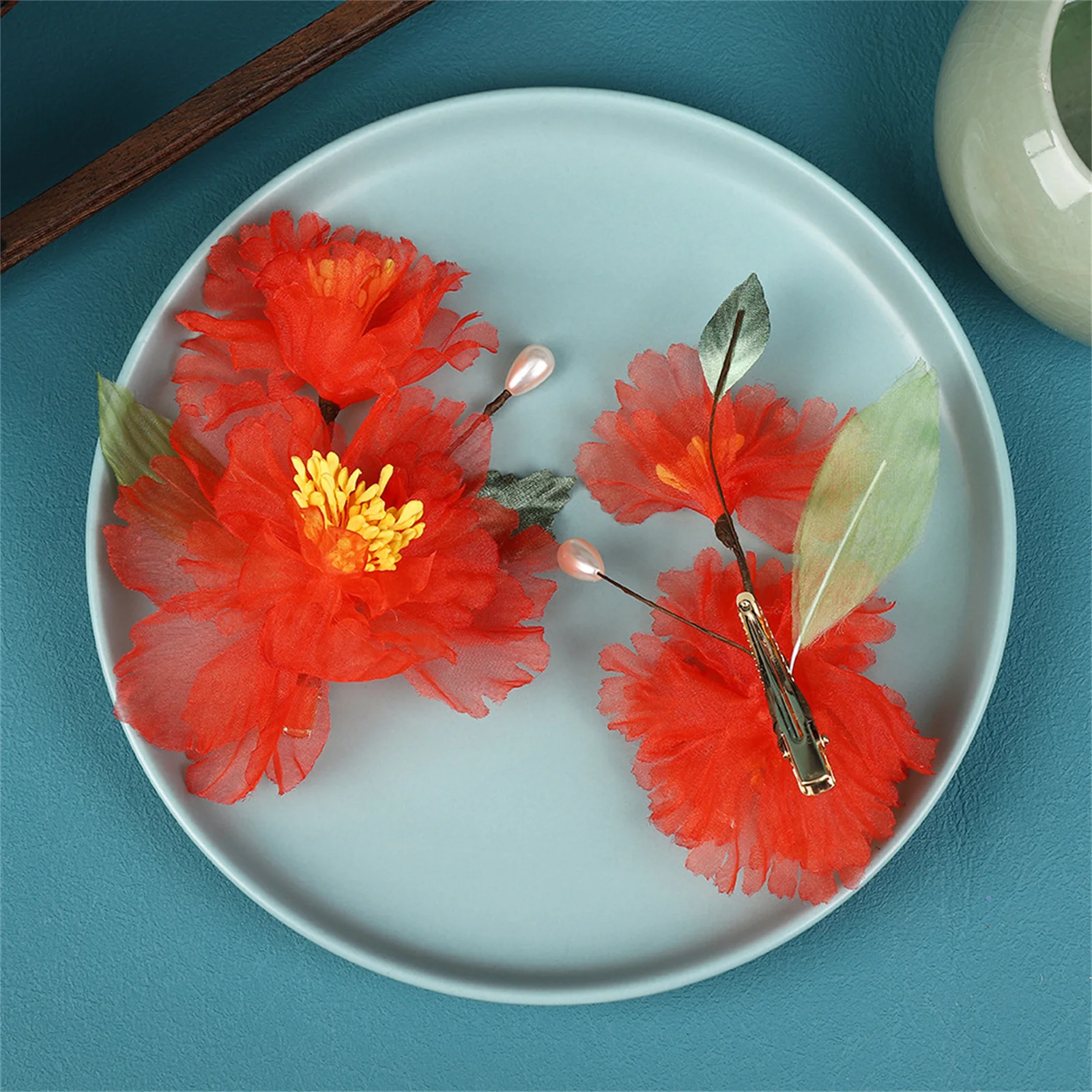 

Заколка для волос с красным цветком, заколки для волос в китайском стиле, сказочные свадебные аксессуары для волос, тиара для невесты ручной работы, украшения на голову, подарки