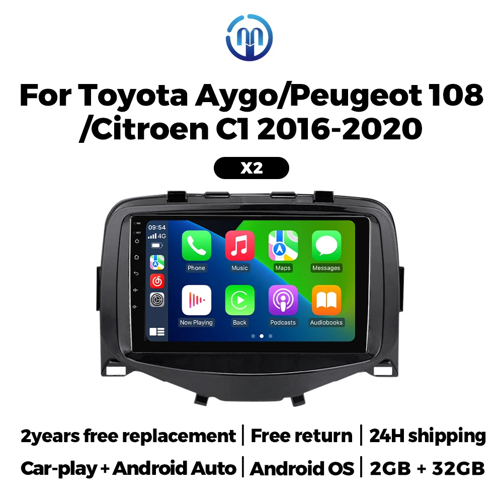 Navifly 9Inch GPS Navigation For Toyota Aygo Peugeot 108 Citroen C1 2016-2020 CarRadio Wireless Carplay Android Auto BT FM Radio