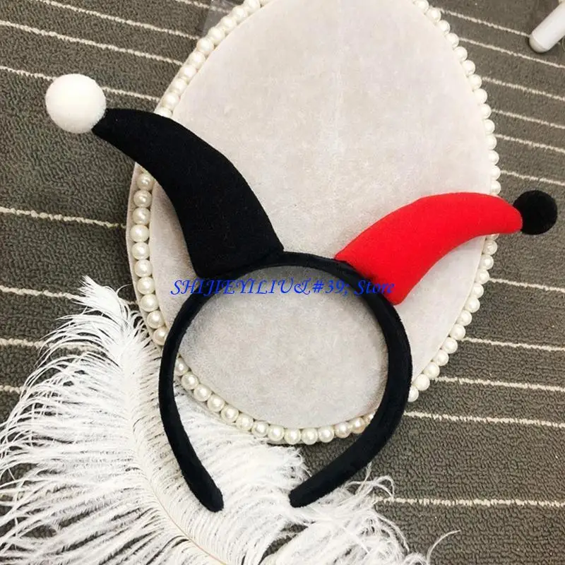 

E21F Halloween Clown Color Matching Clown Horn Headband Movie Evil Hair Hoop Gothic Cosplay Costume Headpiece