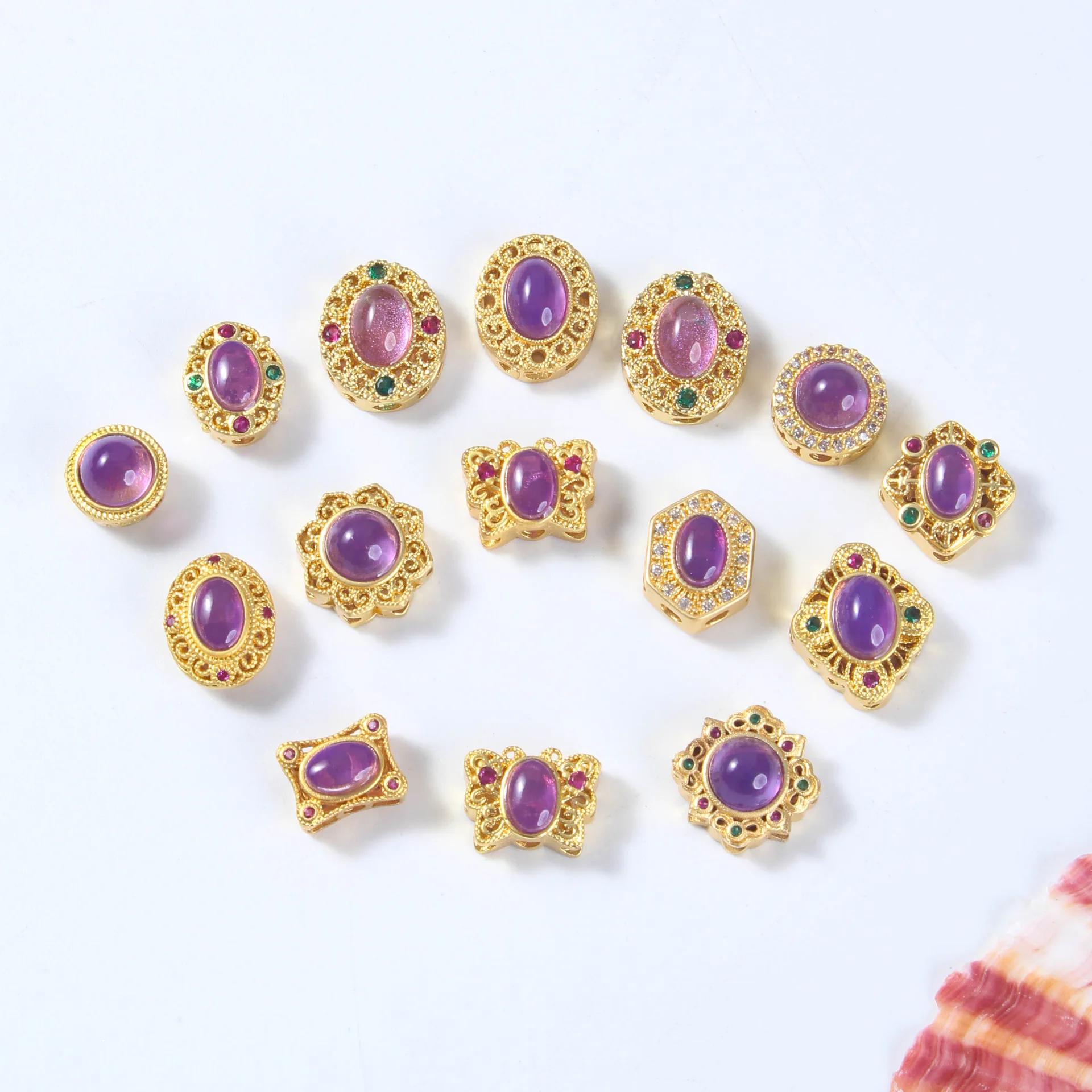 10pcs Copper Gold Plated Amethyst Stone Spacer Bead Accessories DIY Handmade Bracelet Necklace Jewelry Making Beads Wholesale