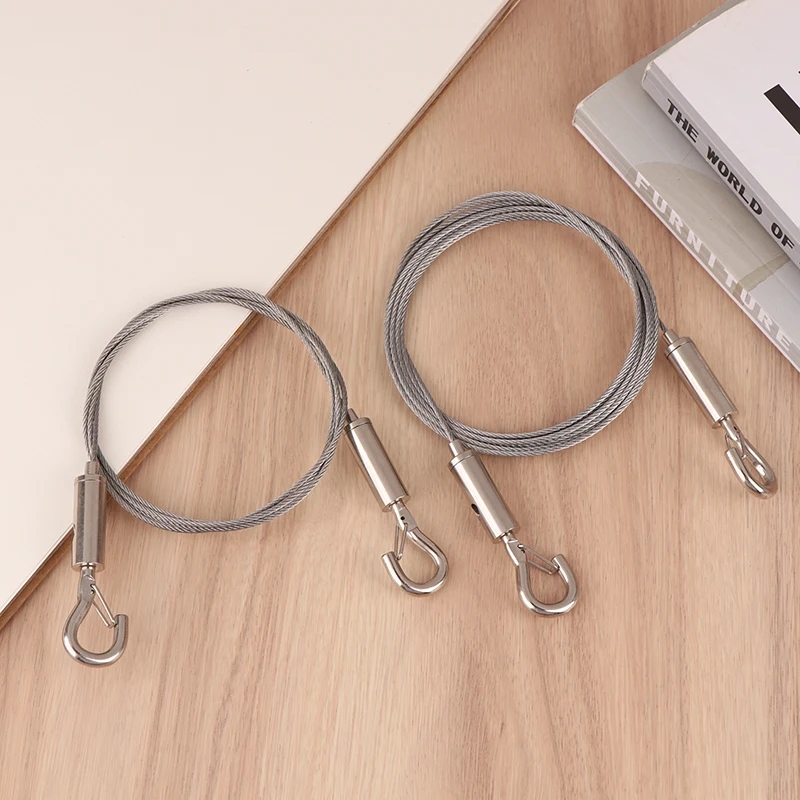 Stainless Steel Lock Buckle Wire Rope Adjustable Automatic Wire Rope With Double-headed Spring Hook Hanging Wire Rope 50-200CM