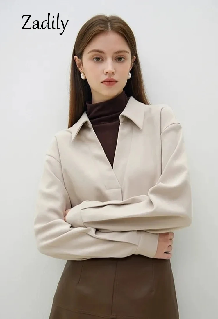 2024 Autumn Korea Style Long Sleeve Women Fake Two Pieces Shirt Office Lady Turtleneck Thick Pullovers Work Female Clothing