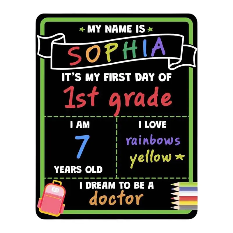 First Day Of School Sign Wooden 1st Day Of School Board Double-Sided School Chalkboard Sign Photo Prop Reusable Math Posters For