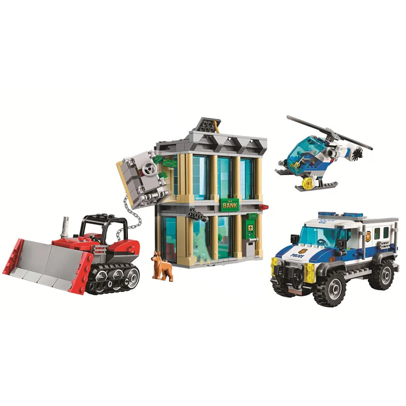 Compatible Bricks Set City Police Series Building Blocks Bulldozer Break-in Bulldozer Robs Bank  Children\'s Gift Assembling Toys