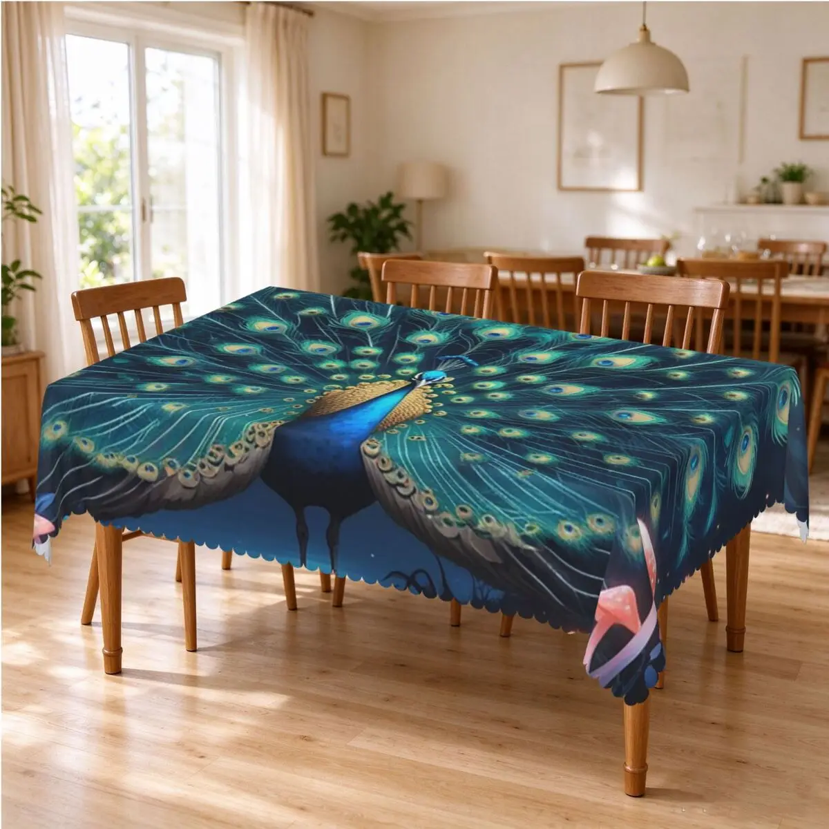 Mesmerising Peacock Feathers Tablecloth Restaurant Kitchen Rectangular Tablecloth Festival Tablecloth Outdoor Dining Table Cover