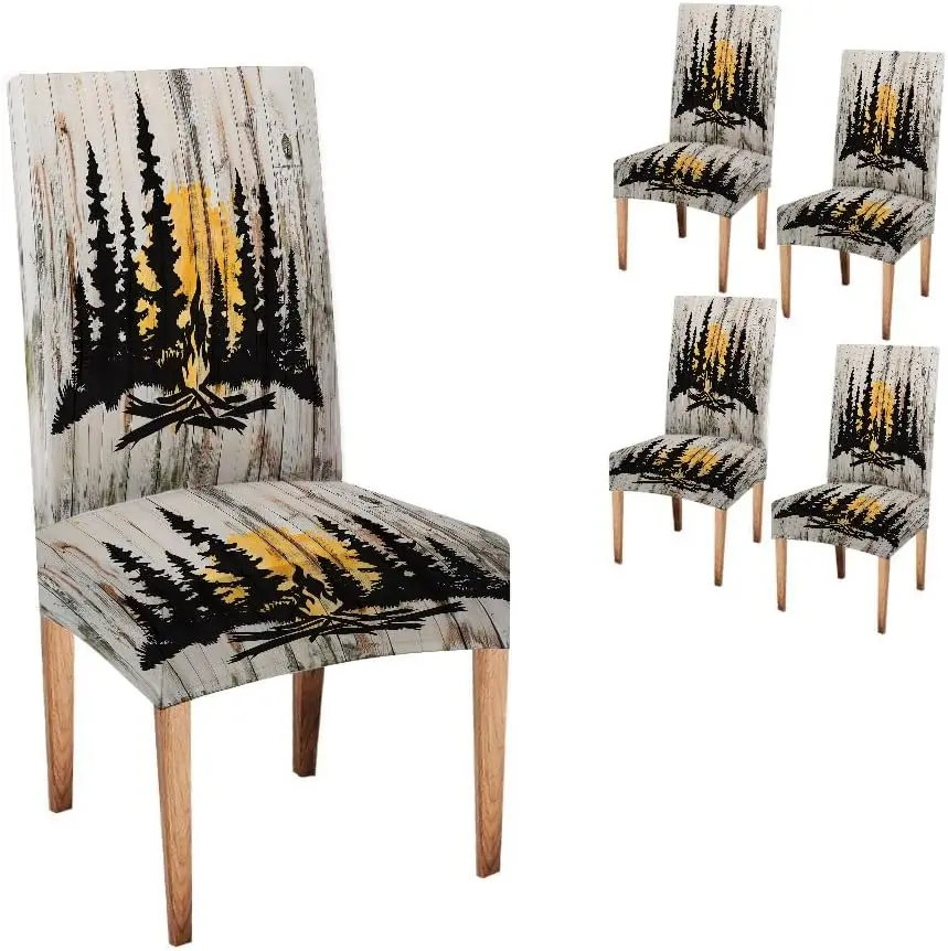 Pine Tree Word Stretch Dining Chair Cover 1Pc, Removable Slipcover Anti-dust Seat Protector for Kitchen Party