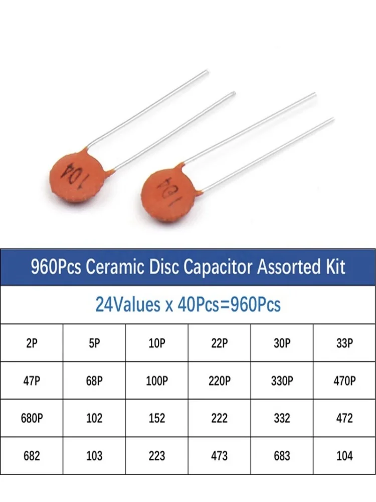 300pcs/960pcs Ceramic Capacitor Set 2pF-0.1uF Electronic Components Capacitor Assorted Kit Samples DIY