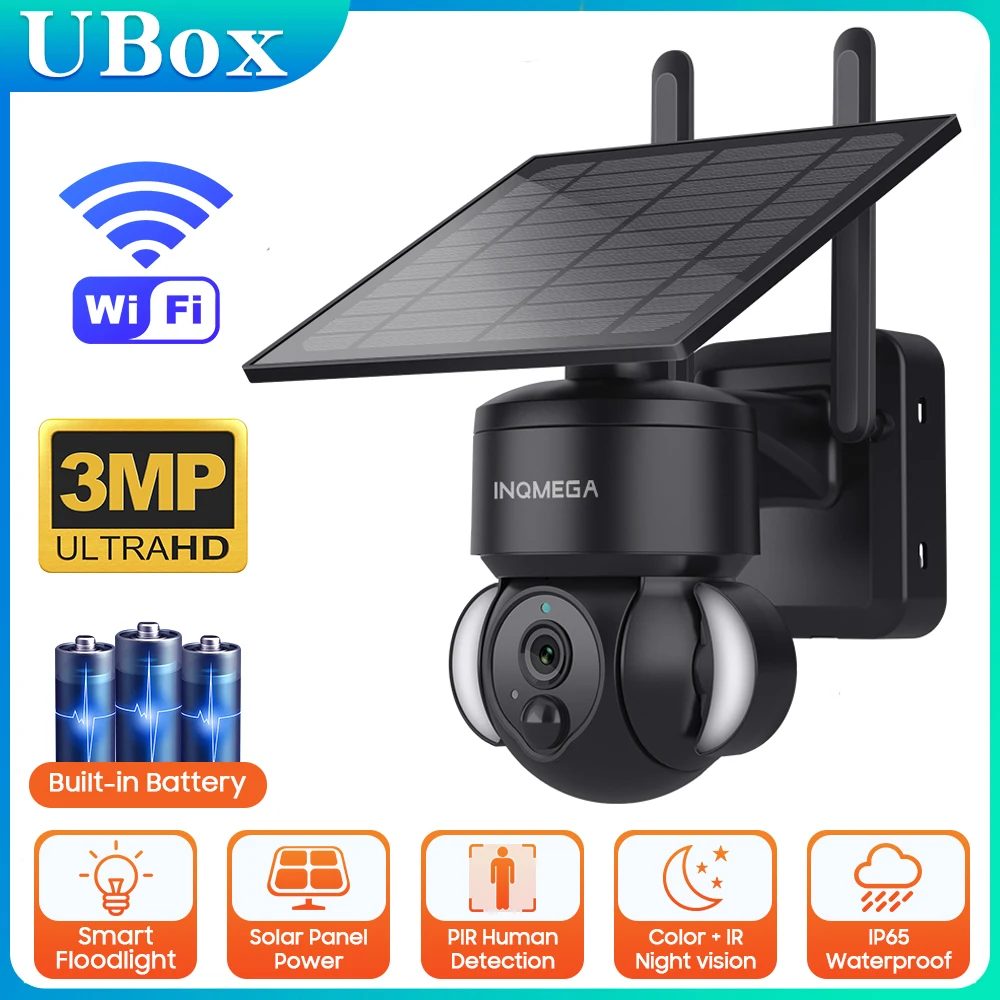 INQMEGA Ubox 4G Solar CameraTrail Camera 4G/WiFi with Solar Panel 2K Night Vision Human/Animal Detection Security Cam Mini