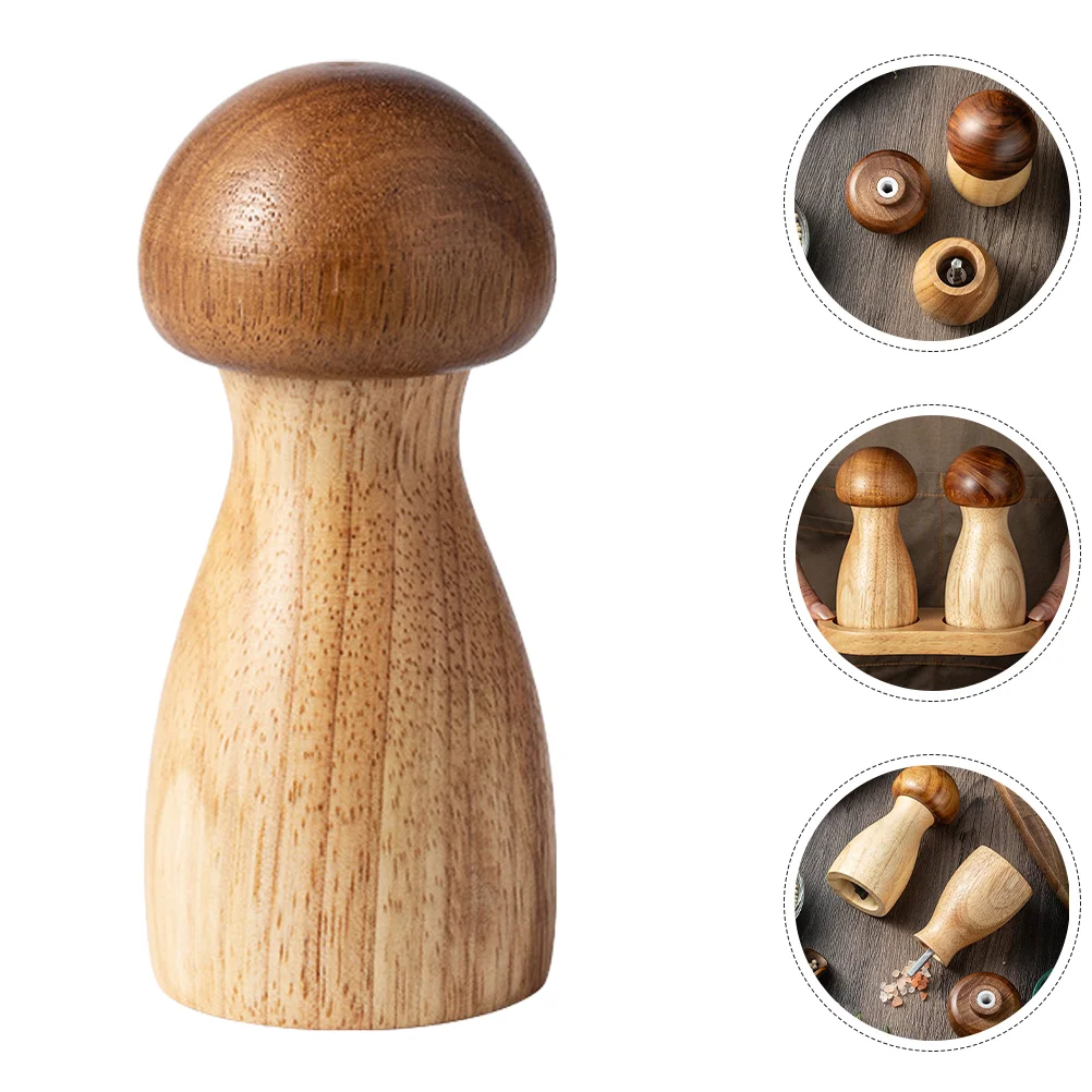 

Salt and Pepper Wooden Mushroom Shaped Pepper Spice Manual Salt Refillable Kitchen Pepper Convenient Pepper