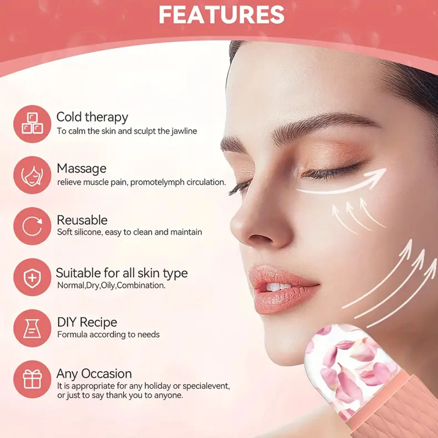 Rodillo de hielo para belleza facial y de ojos, herramientas para el cuidado de la piel, soporte para hielo, cubo Facial Gua Sha, masaje Facial, molde de hielo para apretar la piel de la cara