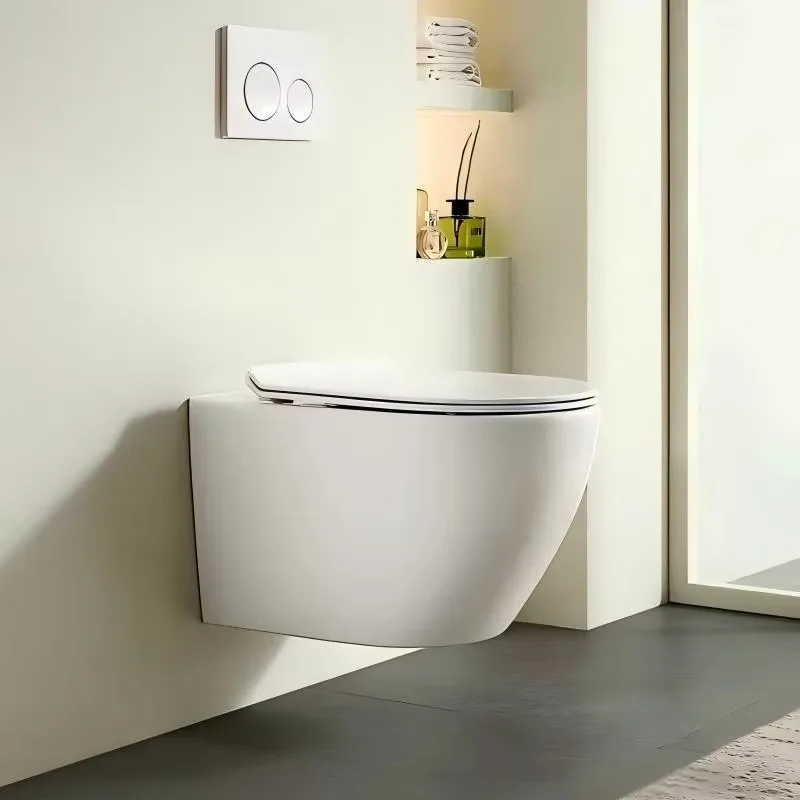 

Rimless Water Closet Two Piece Wall Hang Ceramic Toilet Bowl Set Bathroom Wall Hung Toilet with Tank