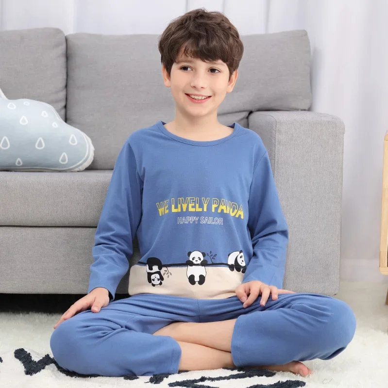 Mới Thanh Thiếu Niên Quần Áo Trẻ Em Bộ Quần Áo Bé Trai Lớn Bộ Đồ Ngủ Bộ Bé Trai Cotton Đồ Ngủ Full Tay Pyjamas Trẻ Em Nhà Quần Áo 4-18Y