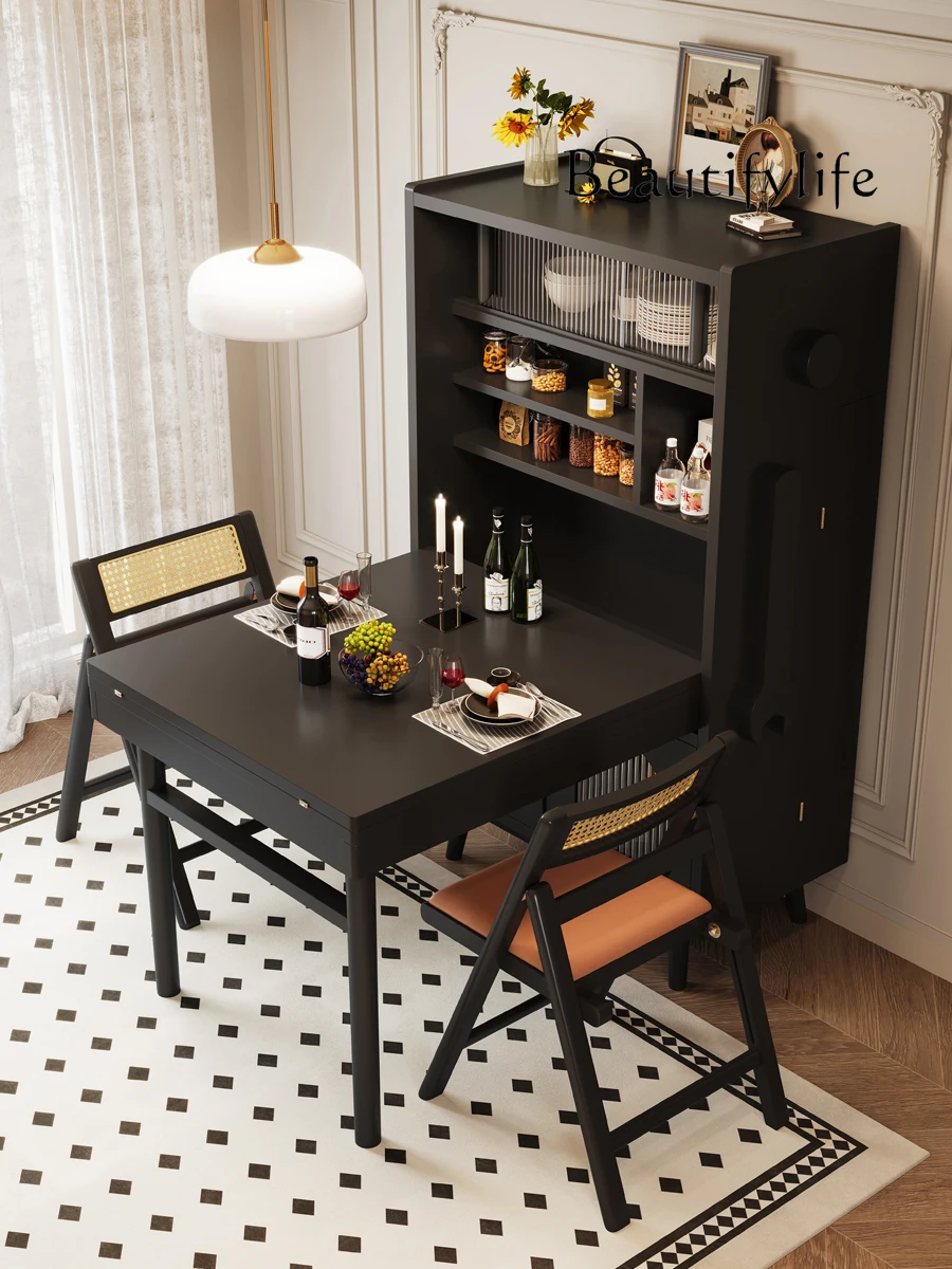 Solid Wood Dining Side Storage Cabinet Integrated Personalized Creative Storage Retractable Foldable Dining Table Storage