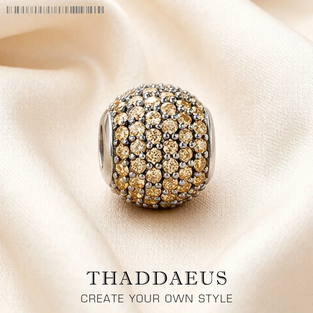 

Bead Champagne Color Zircon Pave 925 Sterling Silver Gift For Women Europe Karma Charms Jewelry Accessories