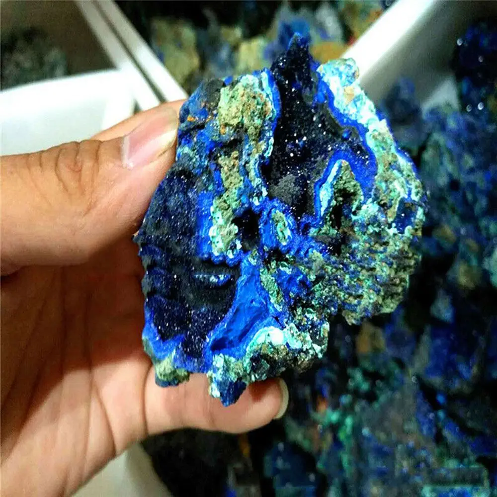 Collectible Home Decoration Raw Gemstone Mineral Specimen Malachite Geode Natural Azurite Ore Healing Stone