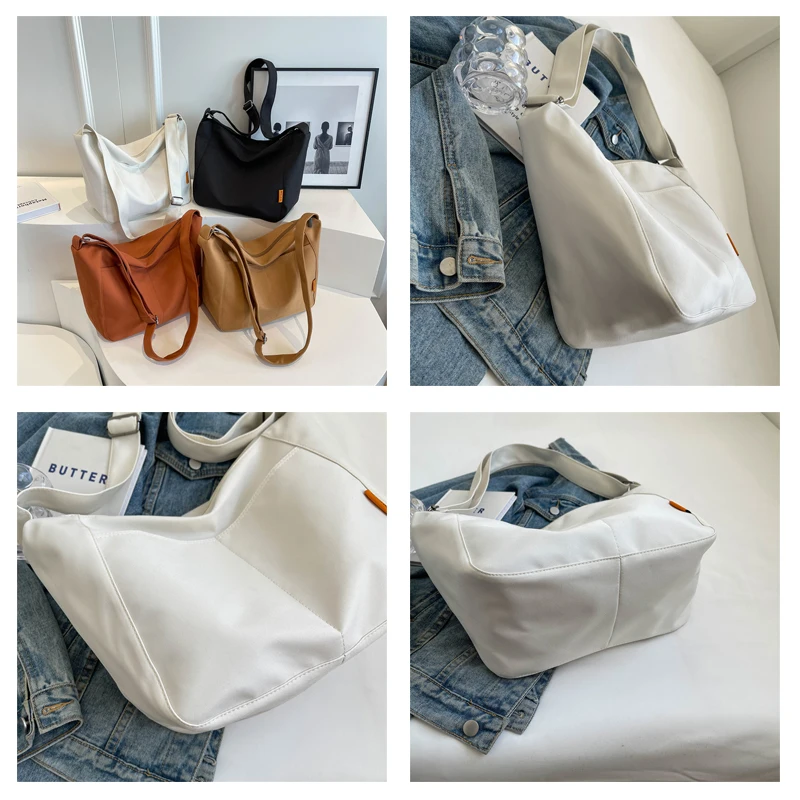 Canvas Women's Bag Solid Shoulder Cross Bag Big Eco Bag Korean College Shopping Messenger Bag Y2K Handbag Student Pocket Satchel