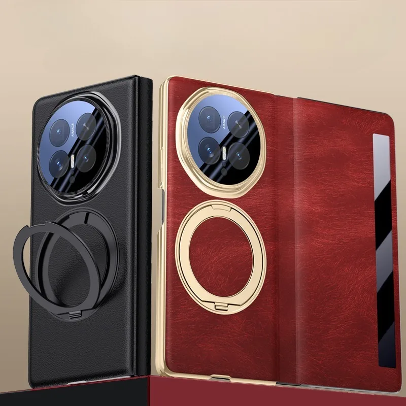 For Honor Magic V6 Case ELVEV Magnetic Luxury PU Leather Anti-fall with Rotatable Ring Stand  Folding Cover