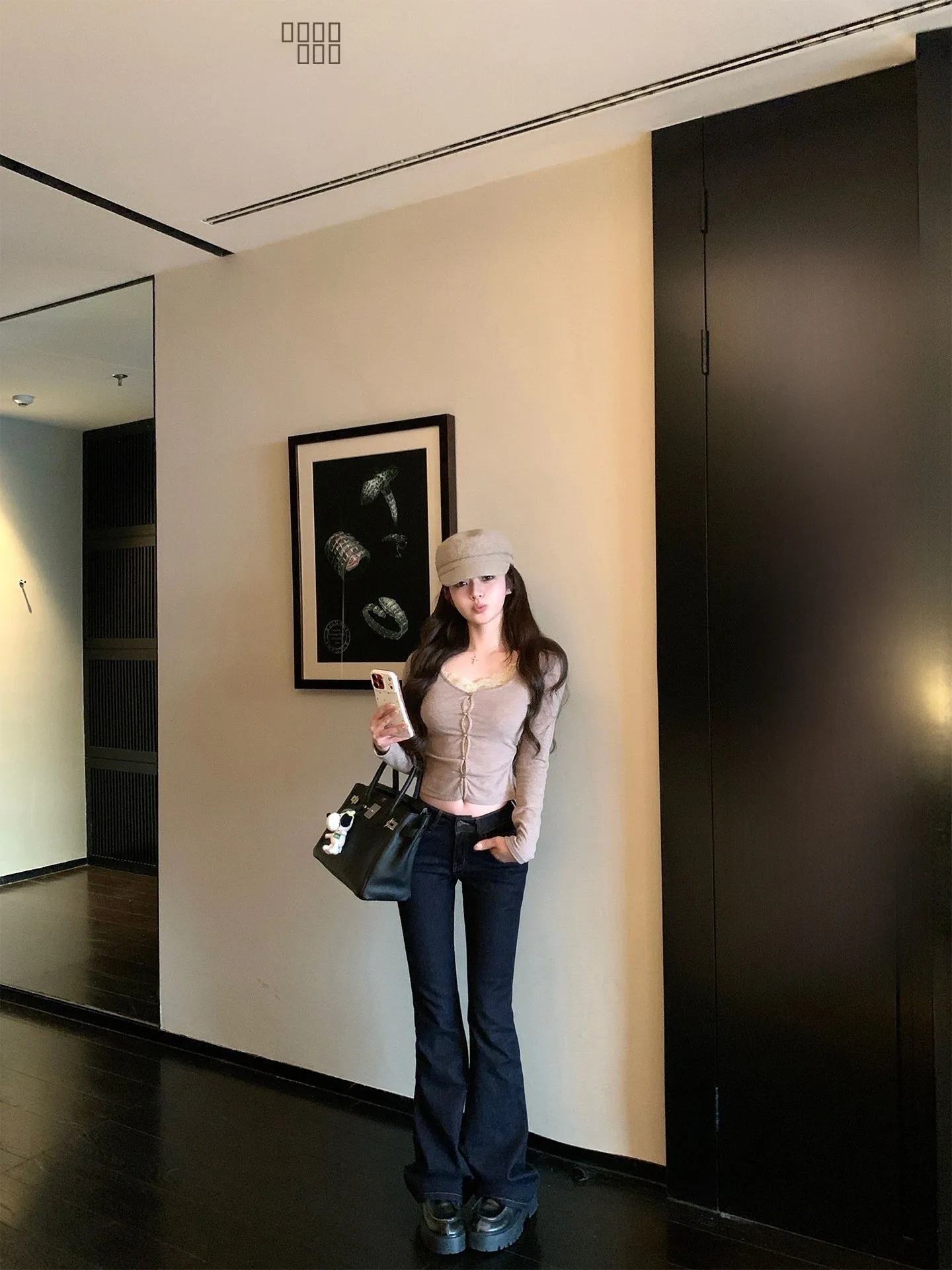 

Low Waist Flared Jeans Retro Stitching Color Blo Original Denim Miao Hair Effect Low Waist Bell Bot for Women