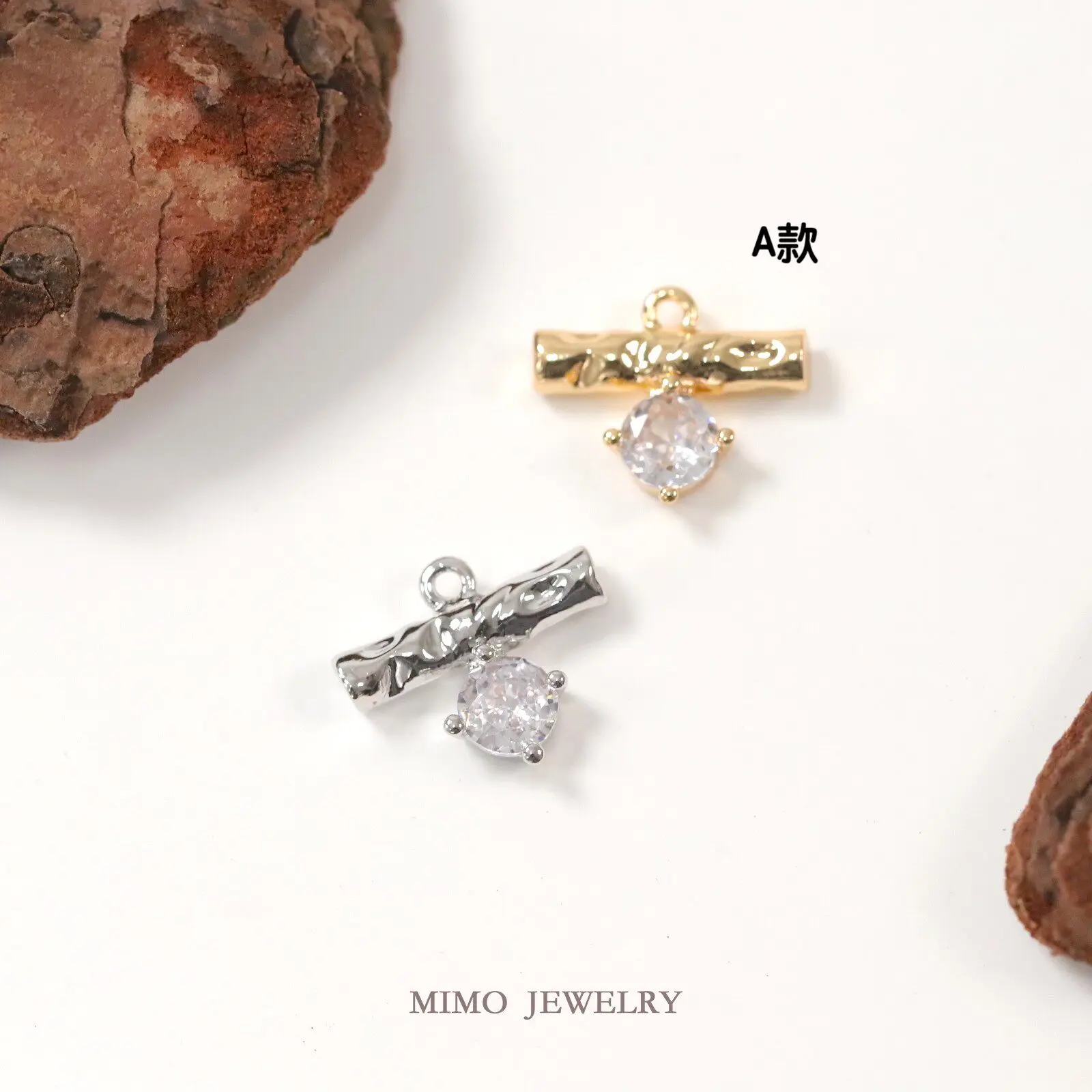 1pcs Copper-plated Gold Irregular Texture Geometric Zircon Charms Pendant For Jewelry Making DIY Bracelet Accessories Findings
