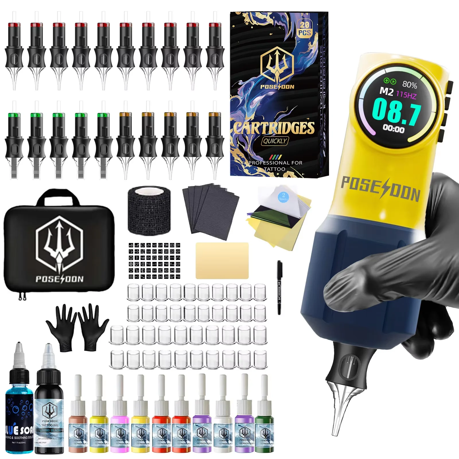 

POSEIDON Tattoo Kit or Tattoo Machine Wireless Tattoo Pen For Tattoo Machine Kit 1600MAh Tattoo Power Supply Tattoo Gun Kit
